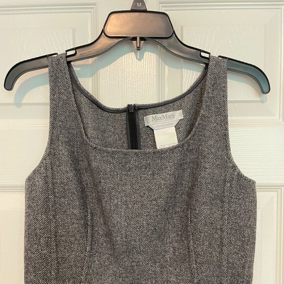 Max Mara Grey Hand-Sewn Sleeveless Wool Midi Dress Size 10 - Picture 3 of 8